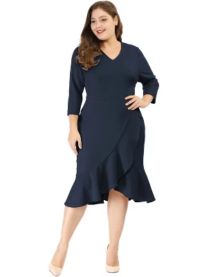 Agnes Orinda Women's Plus Size Cocktail V-neck Wrap Ruffled Midi Bodycon Dresses 9 Agnes Orinda Women's Plus Size Cocktail V-neck Wrap Ruffled Midi Bodycon Dresses - Image 7