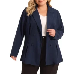 Agnes Orinda Women's Plus Size Lapel Work Double Breasted Jacket Blazers