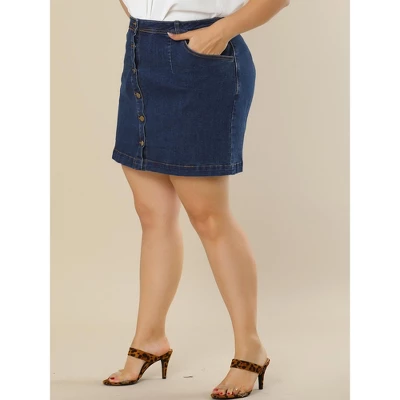 Agnes Orinda Women's Plus Size Denim Button Side Pocket Casual Jean A-Line Mini Skirt 3 Agnes Orinda Women's Plus Size Denim Button Side Pocket Casual Jean A-Line Mini Skirt