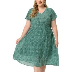 Agnes Orinda Women's Plus Size Trendy Smocked Waist A-Line Flowy Chiffon Midi Sundress -Agnes Orinda GUEST e98b2f98 6ee4 4a9a 9186 da1b35440333