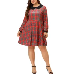 Agnes Orinda Women's Plus Size Long Sleeves Velvet Peter Pan Collar Plaid Dresses -Agnes Orinda GUEST e9d53ba0 66a1 415d a2c9 37efcc14bc29