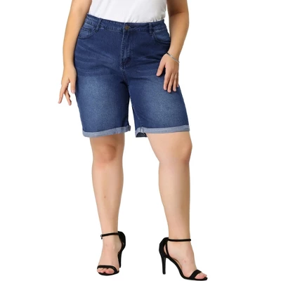 Agnes Orinda Women's Plus Size Jeans Casual Slash Pockets Washed Denim Shorts 4 Agnes Orinda Women's Plus Size Jeans Casual Slash Pockets Washed Denim Shorts - Image 3