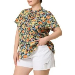 Agnes Orinda Women's Plus Size Self Tie Ruffle Pleated Floral Blouse 20 Agnes Orinda Women's Plus Size Self Tie Ruffle Pleated Floral Blouse -Agnes Orinda GUEST eae828be 1192 44ac a719 41790bc37e30