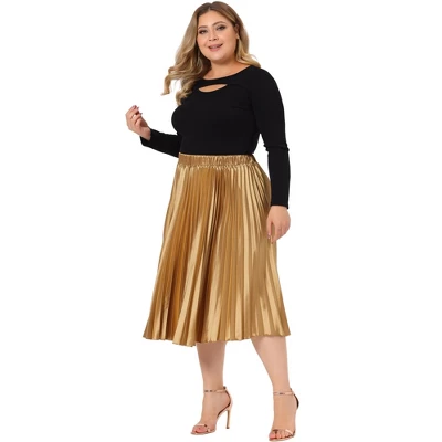 Agnes Orinda Women's Plus Size Pleated Stretched High Waist Premium Metallic Shiny Midi Skirts 4 Agnes Orinda Women's Plus Size Pleated Stretched High Waist Premium Metallic Shiny Midi Skirts - Image 2