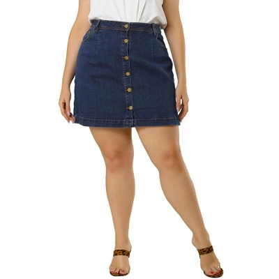 Agnes Orinda Women's Plus Size Denim Button Side Pocket Casual Jean A-Line Mini Skirt 4 Agnes Orinda Women's Plus Size Denim Button Side Pocket Casual Jean A-Line Mini Skirt - Image 2