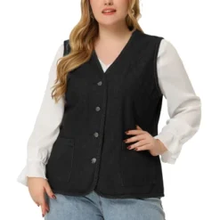Agnes Orinda Women's Plus Size Sleeveless Denim Button Down V Neck Jean Vest -Agnes Orinda GUEST eb9b86ae b517 46ff 9d35 0c42df6b9cf3