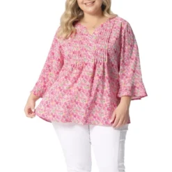 Agnes Orinda Women's Plus Size Pleated Ruffle 3/4 Sleeves V Neck Floral Blouse 15 Agnes Orinda Women's Plus Size Pleated Ruffle 3/4 Sleeves V Neck Floral Blouse -Agnes Orinda GUEST ebaa8da6 1b6f 4677 b2d3 03b780a9c454