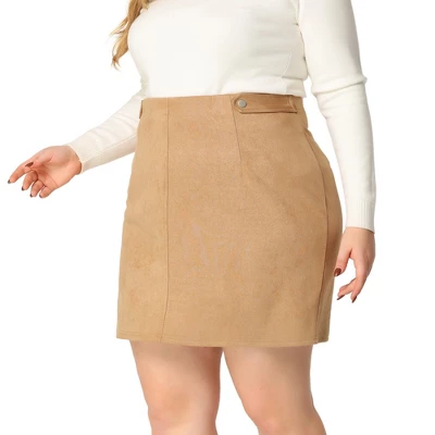 Agnes Orinda Women's Plus Size Faux Suede Printed Side Buttons Bodycon Mini Skirt 9 Agnes Orinda Women's Plus Size Faux Suede Printed Side Buttons Bodycon Mini Skirt - Image 7