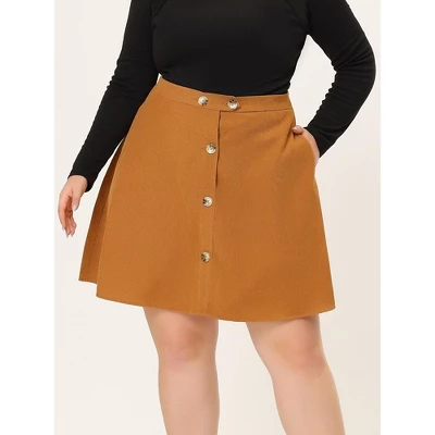 Agnes Orinda Women's Plus Size Corduroy Button Mid-Rise A-Line Mini Skirts 3 Agnes Orinda Women's Plus Size Corduroy Button Mid-Rise A-Line Mini Skirts