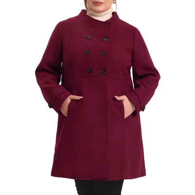 Agnes Orinda Women's Plus Size Stand Collar Pockets Double Breasted Trendy Winter Coats 7 Agnes Orinda Women's Plus Size Stand Collar Pockets Double Breasted Trendy Winter Coats - Image 5