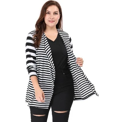 Agnes Orinda Women Plus Size Open Front Lightweight Striped Cardigan 3 Agnes Orinda Women Plus Size Open Front Lightweight Striped Cardigan