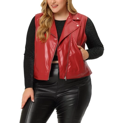 Agnes Orinda Women's Plus Size Leather Motorcycle Zip-Up Riding Biker Crop Vest Jacket 8 Agnes Orinda Women's Plus Size Leather Motorcycle Zip-Up Riding Biker Crop Vest Jacket - Image 6