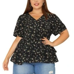 Agnes Orinda Women's Plus Size Blouse Floral Layered Flare Hem Casual Peplum Tops -Agnes Orinda GUEST eee1c419 7103 49b7 b2df 8979bc4c27a6