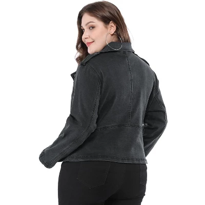 Agnes Orinda Women's Plus Size Outerwear Zip Closure Denim Biker Moto Jacket 6 Agnes Orinda Women's Plus Size Outerwear Zip Closure Denim Biker Moto Jacket - Image 4