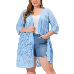 Agnes Orinda Women's Plus Size Lace Open Front 3/4 Sleeve Long Cardigans -Agnes Orinda GUEST efd82454 623b 4bc4 816a 8a164582019f