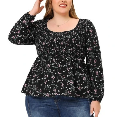 Agnes Orinda Women's Plus Size Blouses Smock Waist Square Neck Floral Peplum Tops 3 Agnes Orinda Women's Plus Size Blouses Smock Waist Square Neck Floral Peplum Tops