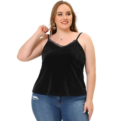 Agnes Orinda Women's Plus Size Tops V Neck Velvet Lace Trim Cami Tank Tops 3 Agnes Orinda Women's Plus Size Tops V Neck Velvet Lace Trim Cami Tank Tops - Image 2