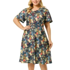 Agnes Orinda Women's Plus Size Elegant Short Sleeve Floral Pattern Dress -Agnes Orinda GUEST f14efcca 329a 424a b0d0 fdf222cc8ce9