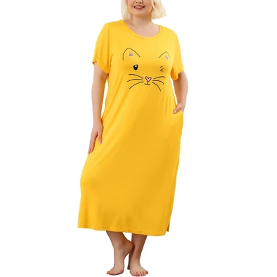 Agnes Orinda Womens Plus Size Short Sleeve Cute Cat Print Pockets Nightgown 17 Agnes Orinda Womens Plus Size Short Sleeve Cute Cat Print Pockets Nightgown - Image 15