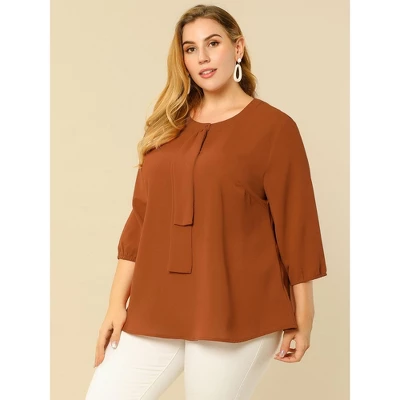 Agnes Orinda Women's Plus Size Work Round Neck Ruffle Chiffon Blouse Top 5 Agnes Orinda Women's Plus Size Work Round Neck Ruffle Chiffon Blouse Top - Image 3