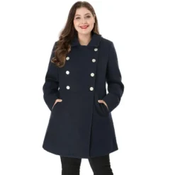 Agnes Orinda Women's Plus Size Winter Fashion Outerwear Double Breasted Warm Overcoats