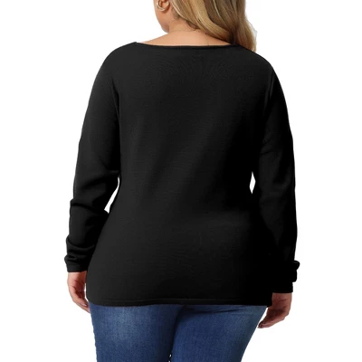 Agnes Orinda Women's Plus Size Knit Deep V Neck Wrap Curvy Pullover Sweaters 5 Agnes Orinda Women's Plus Size Knit Deep V Neck Wrap Curvy Pullover Sweaters - Image 3