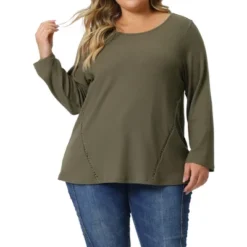 Agnes Orinda Women's Plus Size Crew Neck Waffle Knit Causal Work Long Sleeve Blouses