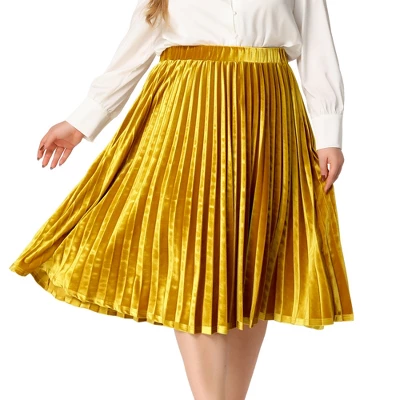 Agnes Orinda Women's Plus Size Velvet Pleated Elastic Waist Party Metallic Pleated Swing Midi A Line Skirts 9 Agnes Orinda Women's Plus Size Velvet Pleated Elastic Waist Party Metallic Pleated Swing Midi A Line Skirts - Image 7
