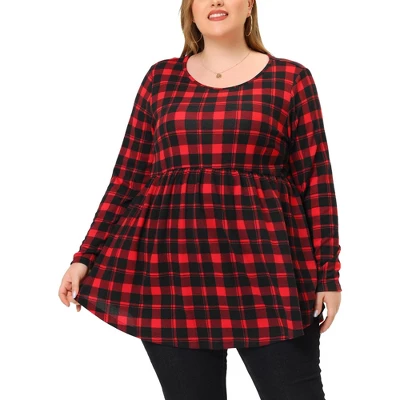 Agnes Orinda Women's Plus Size Blouse Casual Long Sleeve Plaid Babydoll Top 7 Agnes Orinda Women's Plus Size Blouse Casual Long Sleeve Plaid Babydoll Top - Image 5