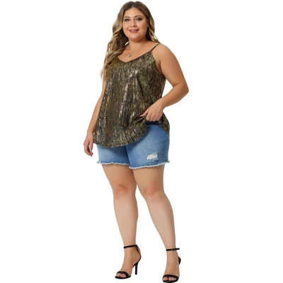 Agnes Orinda Women's Plus Size Spaghetti Strap Glitter Metallic Concert Outfits V Neck Camisoles 4 Agnes Orinda Women's Plus Size Spaghetti Strap Glitter Metallic Concert Outfits V Neck Camisoles - Image 2