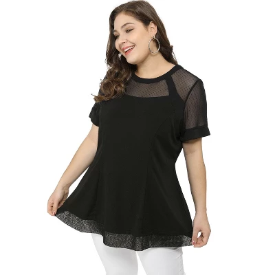 Agnes Orinda Women's Plus Size Round Neck Lace Swing Yoke Top 4 Agnes Orinda Women's Plus Size Round Neck Lace Swing Yoke Top - Image 2