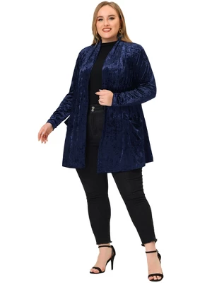 Agnes Orinda Plus Size Velvet Cardigans For Women Pocket Party Open Front Shawl 4 Agnes Orinda Plus Size Velvet Cardigans For Women Pocket Party Open Front Shawl - Image 2