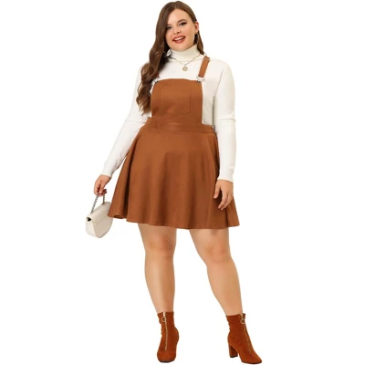 Agnes Orinda Women's Plus Size Faux Suede Overall A-Line Flared Skater Mini Skirt 4 Agnes Orinda Women's Plus Size Faux Suede Overall A-Line Flared Skater Mini Skirt - Image 2