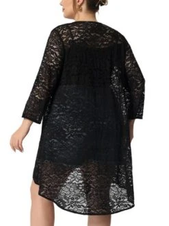 Agnes Orinda Women's Plus Size Lace Sheer High Low 3/4 Sleeve Open Front Cardigan -Agnes Orinda GUEST f6219cc4 3a43 4ba8 be69 acf61cb3ec74