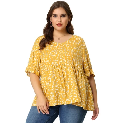 Agnes Orinda Women's Plus Size V Neck Floral Tiered Babydoll Blouses 5 Agnes Orinda Women's Plus Size V Neck Floral Tiered Babydoll Blouses - Image 3