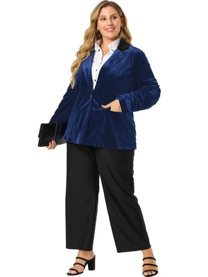 Agnes Orinda Women's Plus Size Winter Velvet Blazer Button Lapel Work Jacket 4 Agnes Orinda Women's Plus Size Winter Velvet Blazer Button Lapel Work Jacket - Image 2