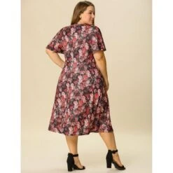 Agnes Orinda Women's Plus Size Elegant Short Sleeve Floral Pattern Dress -Agnes Orinda GUEST f7190ea0 03b6 40ec 932e ff40d299c3a0