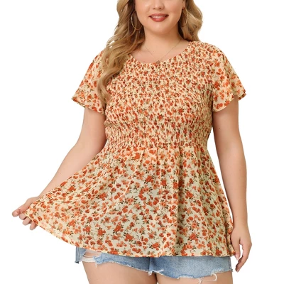 Agnes Orinda Women's Plus Size Chiffon Smock Waist Ditsy Floral Peplum Blouse 3 Agnes Orinda Women's Plus Size Chiffon Smock Waist Ditsy Floral Peplum Blouse