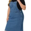 Agnes Orinda Women's Plus Size Overall Distressed Racerback Jean Denim Suspender Dress