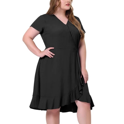 Agnes Orinda Women's Plus Size Faux Wrap Elastic Waist V Neck Chambray Ruffle Dress 10 Agnes Orinda Women's Plus Size Faux Wrap Elastic Waist V Neck Chambray Ruffle Dress - Image 8