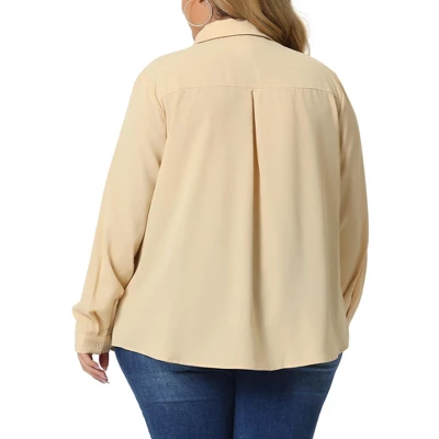 Agnes Orinda Women's Plus Size V Neck Long Sleeve Classic Fit Business Office Button Down Shirts 5 Agnes Orinda Women's Plus Size V Neck Long Sleeve Classic Fit Business Office Button Down Shirts - Image 3