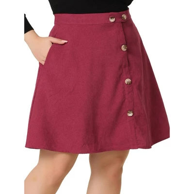 Agnes Orinda Women's Plus Size Corduroy Button Mid-Rise A-Line Mini Skirts 9 Agnes Orinda Women's Plus Size Corduroy Button Mid-Rise A-Line Mini Skirts - Image 7