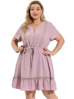 Agnes Orinda Women's Plus Size Elegant Short Sleeve Tie Waist Ruffle Hem At Kness Dresses -Agnes Orinda GUEST fac6d3f0 d9d9 4648 8cfb d1ccde5c68dc