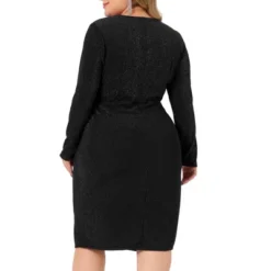Agnes Orinda Women's Plus Size Long Sleeve V Neck Zipper Split Hem Sequin Ruched Pencil Bodycon Dress -Agnes Orinda GUEST fae8237a ade5 4a15 af84 8d0822fc9c6a