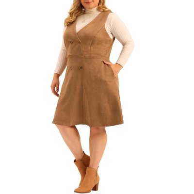 Agnes Orinda Women's Plus Size Overall Button Casual Faux Suede Dress 7 Agnes Orinda Women's Plus Size Overall Button Casual Faux Suede Dress - Image 5