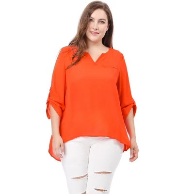 Agnes Orinda Women's Plus Size Sheer 3/4 Sleeve Flowy Split V Neck Blouse 8 Agnes Orinda Women's Plus Size Sheer 3/4 Sleeve Flowy Split V Neck Blouse - Image 6