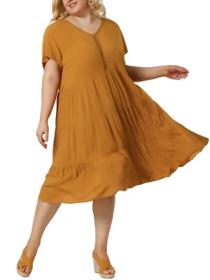 Agnes Orinda Women's Plus Size Lace Inset Babydoll Short Sleeve Shirt Dress 2 Agnes Orinda Women's Plus Size Lace Inset Babydoll Short Sleeve Shirt Dress