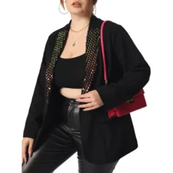 Agnes Orinda Women's Plus Size Shiny Sequin Button Lapel Party Casual Blazers