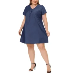 Agnes Orinda Women's Plus Size Solid Pleat V Neck Chambray Dress 16 Agnes Orinda Women's Plus Size Solid Pleat V Neck Chambray Dress -Agnes Orinda GUEST fc2dab12 2127 4176 bd7b 993a4c464bc8