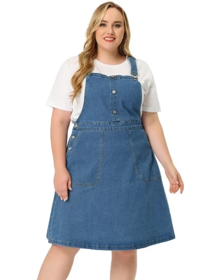 Agnes Orinda Women's Plus Size Overall Dress Button Adjustable Strap Denim Suspender Dresses 4 Agnes Orinda Women's Plus Size Overall Dress Button Adjustable Strap Denim Suspender Dresses - Image 2